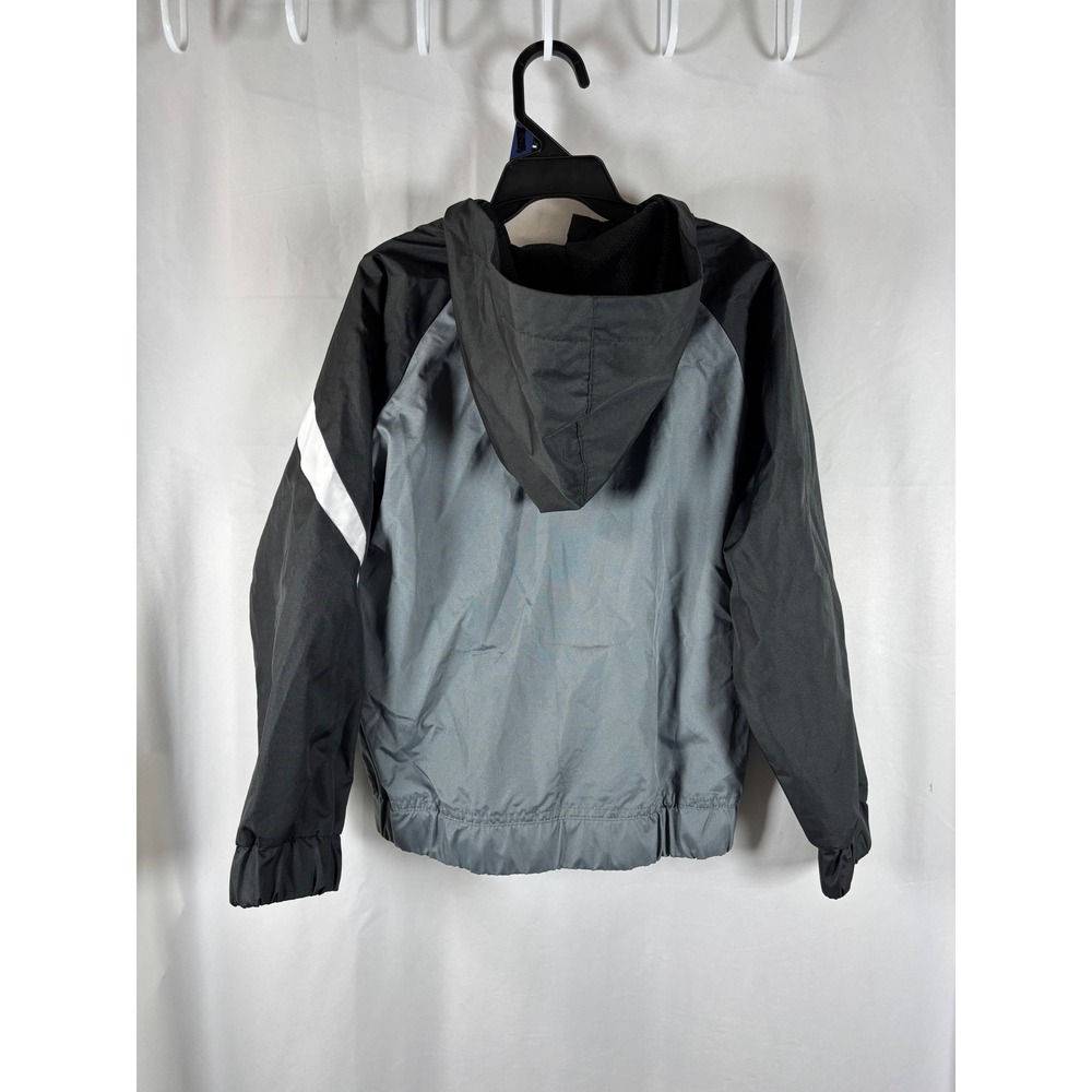 Nike Kids Black Grey White Oversized Swoosh Full Zip Hooded Windbreaker Jacket 6 - Picture 3 of 5